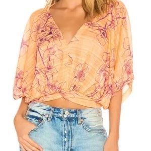 NWOT FREE PEOPLE Coral Floral Top Sz L